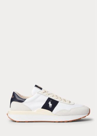 Baskets Ralph Lauren Train 89 en daim et Oxford blanches/bleu marine pour homme