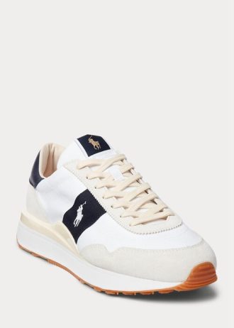 Baskets Ralph Lauren Train 89 en daim et Oxford blanches/bleu marine pour homme