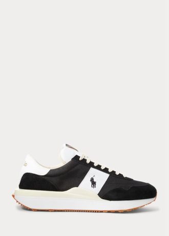 Baskets Ralph Lauren Train 89 en daim et Oxford noires et blanches pour homme