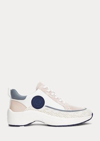 Baskets roses en cuir et jacquard avec logo Ralph Lauren Reaghan pour femmes