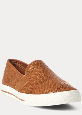 Baskets tissées marron à enfiler pour femme Ralph Lauren Jinny