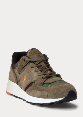 Baskets vertes Ralph Lauren Trackster 200 en daim et sergé camouflage pour homme