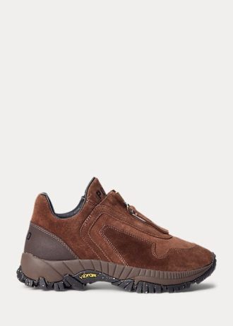 Baskets zippées en daim et veau Ralph Lauren Grayson marron pour femme