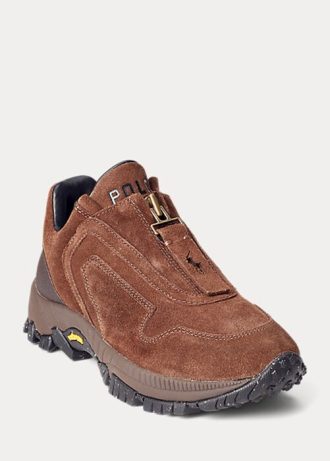 Baskets zippées en daim et veau Ralph Lauren Grayson marron pour femme