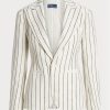 Blazers blancs en jacquard de lin rayé Ralph Lauren pour femme Blazers blancs en jacquard de lin rayé Ralph Lauren pour femme