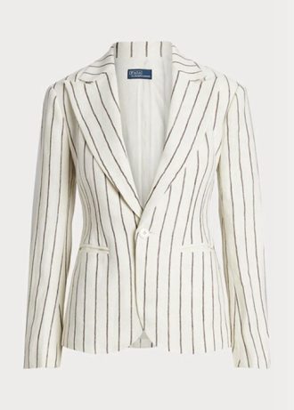 Blazers blancs en jacquard de lin rayé Ralph Lauren pour femme