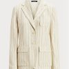 Blazers blancs en sergé de lin mélangé à rayures Ralph Lauren pour femme Blazers blancs en sergé de lin mélangé à rayures Ralph Lauren pour femme