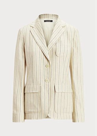 Blazers blancs en sergé de lin mélangé à rayures Ralph Lauren pour femme