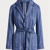 Blazers bleus en lin et coton à rayures et ceinture Ralph Lauren pour femme Blazers bleus en lin et coton à rayures et ceinture Ralph Lauren pour femme