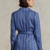 Blazers bleus en lin et coton à rayures et ceinture Ralph Lauren pour femme Blazers bleus en lin et coton à rayures et ceinture Ralph Lauren pour femme