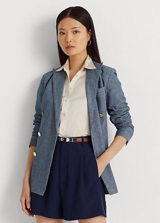 Blazers croisés en chambray bleu pour femmes Ralph Lauren
