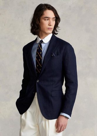 Blazers de costume en lin doux bleu marine pour homme Ralph Lauren Polo