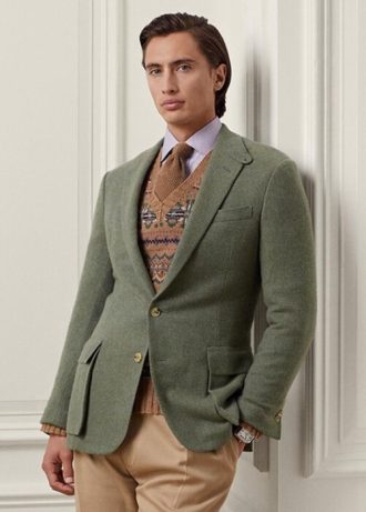 Blazers de sport en cachemire faits main Kent de Ralph Lauren pour homme de couleur olive