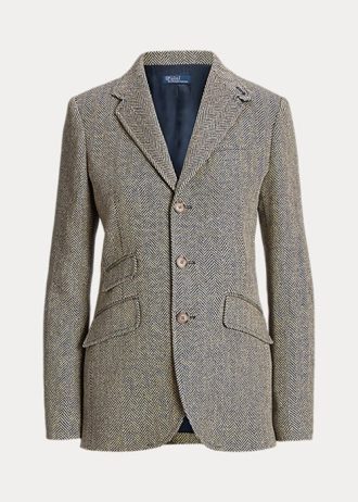 Blazers Ralph Lauren bleu marine/crème en lin mélangé à chevrons pour femme