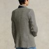Blazers Ralph Lauren bleu marine/crème en lin mélangé à chevrons pour femme Blazers Ralph Lauren bleu marine/crème en lin mélangé à chevrons pour femme