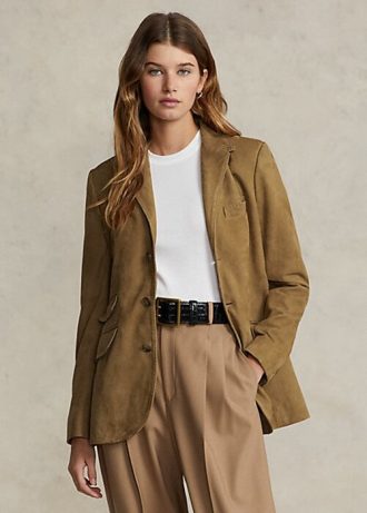 Blazers Ralph Lauren kaki en daim et peau d&rsquo;agneau pour femme