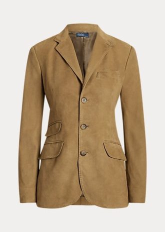 Blazers Ralph Lauren kaki en daim et peau d&rsquo;agneau pour femme