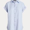 Bleu Chemises à manches chauve-souris Ralph Lauren en lin pour femmes Bleu Chemises à manches chauve-souris Ralph Lauren en lin pour femmes
