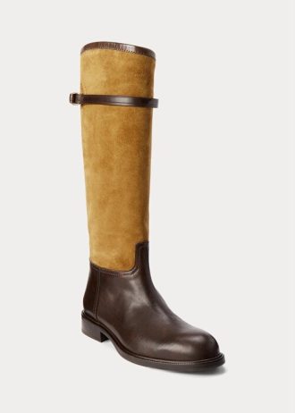 Bottes d&rsquo;équitation bicolores en daim et cuir marron Ralph Lauren pour femme