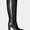 Bottes d’équitation en cuir bruni Makenna noires pour femmes Ralph Lauren Bottes d’équitation en cuir bruni Makenna noires pour femmes Ralph Lauren