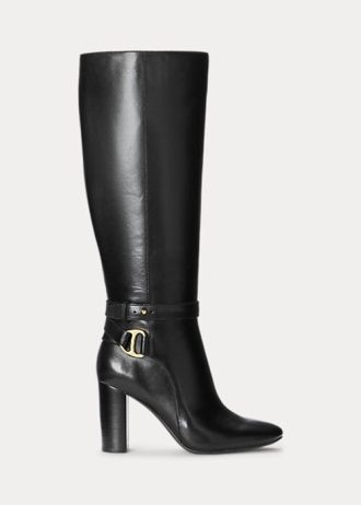 Bottes d&rsquo;équitation en cuir bruni Makenna noires pour femmes Ralph Lauren