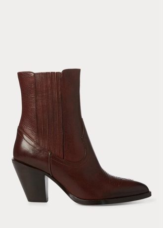 Bottes de cowboy en cuir marron foncé Ralph Lauren Lowrey pour femmes