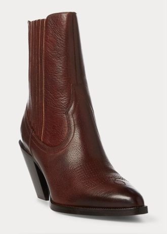 Bottes de cowboy en cuir marron foncé Ralph Lauren Lowrey pour femmes