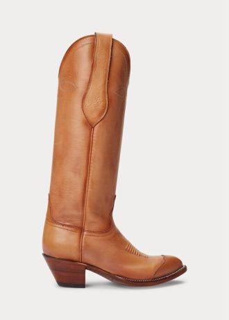 Bottes de cowboy en cuir marron pour femmes Ralph Lauren Kiera