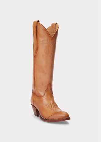 Bottes de cowboy en cuir marron pour femmes Ralph Lauren Kiera