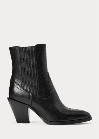Bottes de cowboy en cuir noir Ralph Lauren Lowrey pour femmes