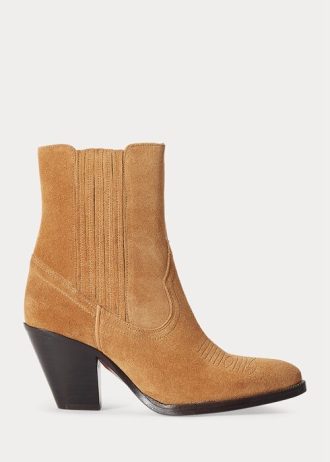 Bottes de cowboy en daim marron Ralph Lauren Lowrey pour femmes