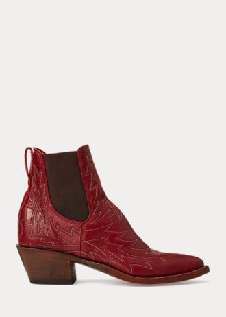 Bottes en cuir brodées rouges Lottie Ralph Lauren pour femmes
