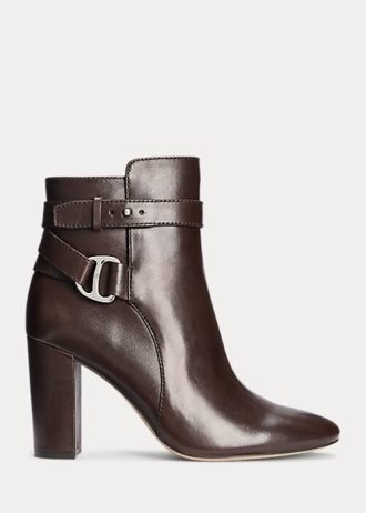 Bottes en cuir bruni Madelyn de Ralph Lauren pour femmes en chocolat