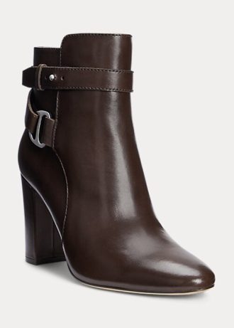 Bottes en cuir bruni Madelyn de Ralph Lauren pour femmes en chocolat