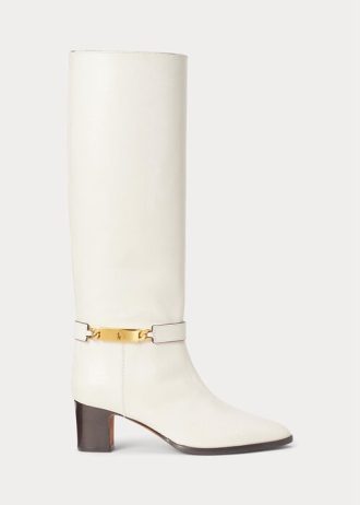 Bottes en cuir de veau ciré Ralph Lauren Polo ID pour femme, couleur crème