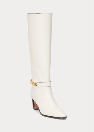 Bottes en cuir de veau ciré Ralph Lauren Polo ID pour femme, couleur crème
