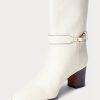 Bottes en cuir de veau ciré Ralph Lauren Polo ID pour femme, couleur crème Bottes en cuir de veau ciré Ralph Lauren Polo ID pour femme, couleur crème