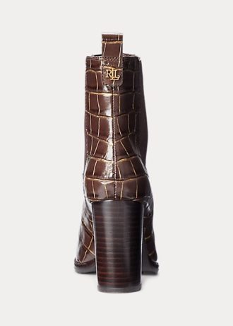 Bottes en cuir gaufré marron Ralph Lauren Ylah pour femme