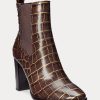 Bottes en cuir gaufré marron Ralph Lauren Ylah pour femme