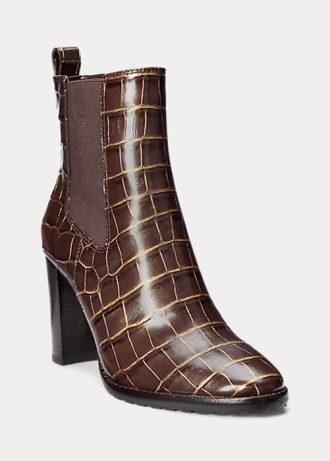 Bottes en cuir gaufré marron Ralph Lauren Ylah pour femme
