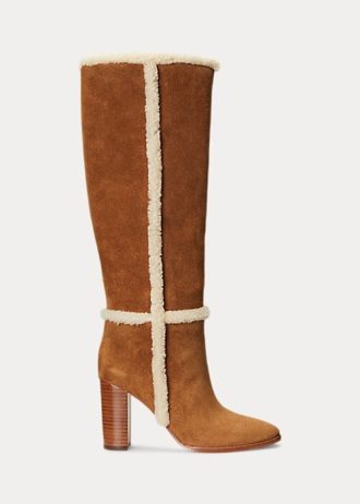 Bottes en daim marron Ralph Lauren Aubri pour femmes