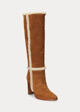 Bottes en daim marron Ralph Lauren Aubri pour femmes