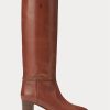 Bottes hautes en cuir de veau marron Ralph Lauren pour femme Bottes hautes en cuir de veau marron Ralph Lauren pour femme