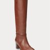 Bottes hautes en cuir de veau marron Ralph Lauren pour femme Bottes hautes en cuir de veau marron Ralph Lauren pour femme