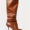 Bottes hautes en cuir de veau marron Ralph Lauren Zoe pour femme Bottes hautes en cuir de veau marron Ralph Lauren Zoe pour femme