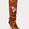 Bottes hautes en cuir de veau marron Ralph Lauren Zoe pour femme Bottes hautes en cuir de veau marron Ralph Lauren Zoe pour femme