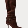 Bottes hautes en cuir de veau suédé chocolat Ralph Lauren Zoe pour femmes Bottes hautes en cuir de veau suédé chocolat Ralph Lauren Zoe pour femmes