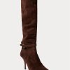Bottes hautes en cuir de veau suédé chocolat Ralph Lauren Zoe pour femmes Bottes hautes en cuir de veau suédé chocolat Ralph Lauren Zoe pour femmes