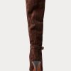 Bottes hautes en cuir de veau suédé chocolat Ralph Lauren Zoe pour femmes Bottes hautes en cuir de veau suédé chocolat Ralph Lauren Zoe pour femmes