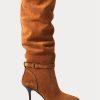 Bottes hautes en cuir de veau suédé marron Ralph Lauren Zoe pour femme Bottes hautes en cuir de veau suédé marron Ralph Lauren Zoe pour femme